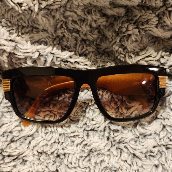 Sale🤩Christian Dior Vintage Black Sunglasses with Gold Accents 1990s - Picture 1 of 10